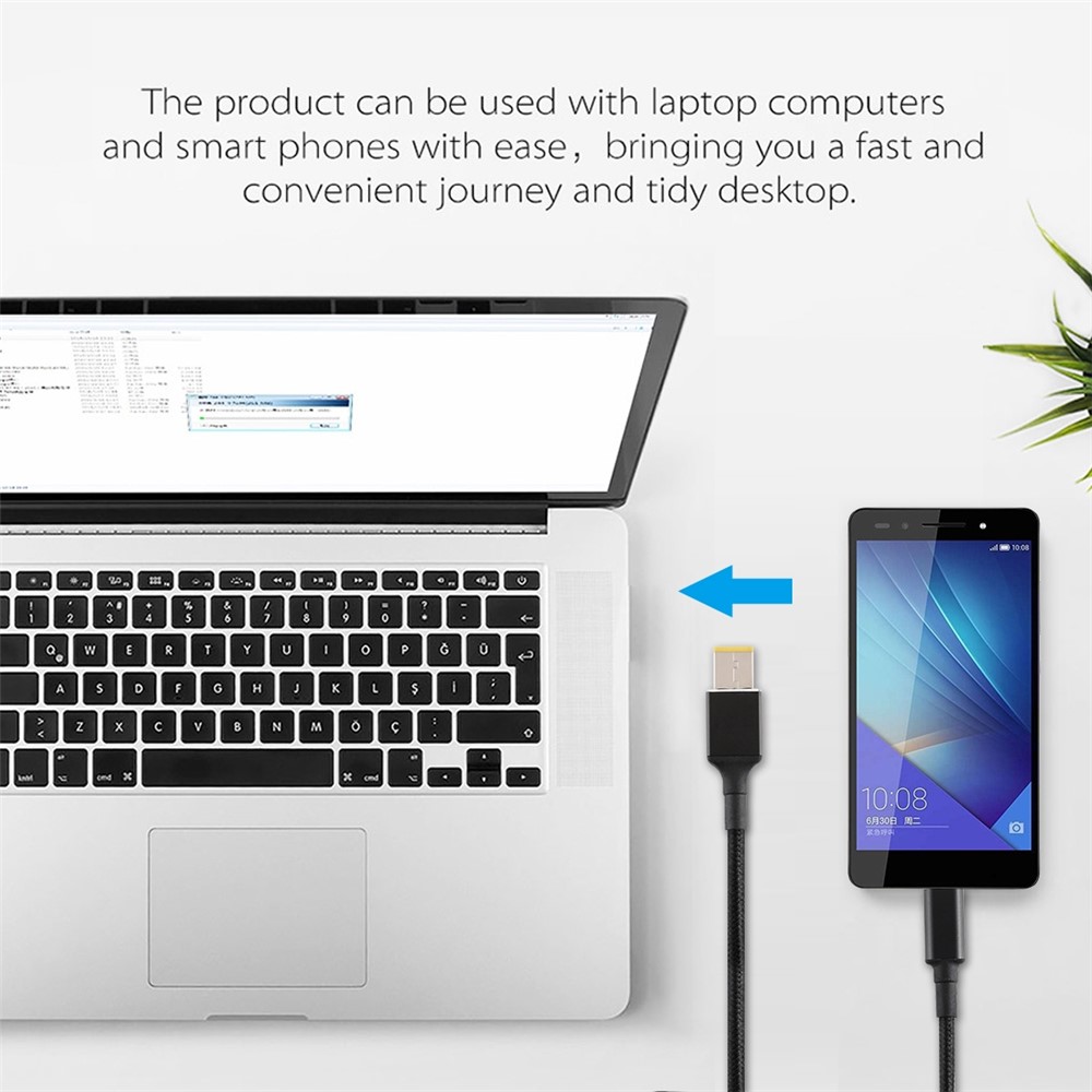 Big Square Male to Type-C Nylon Braided Power Charging Cable for Lenovo Laptop 1.8m-5