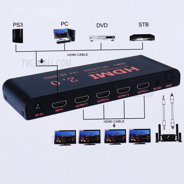 1x4 HDMI 2.0 4K@60Hz Splitter Support HDCP2.2 - EU Plug-7