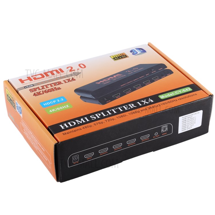 1x4 HDMI 2.0 4K@60Hz Splitter Support HDCP2.2 - EU Plug-9