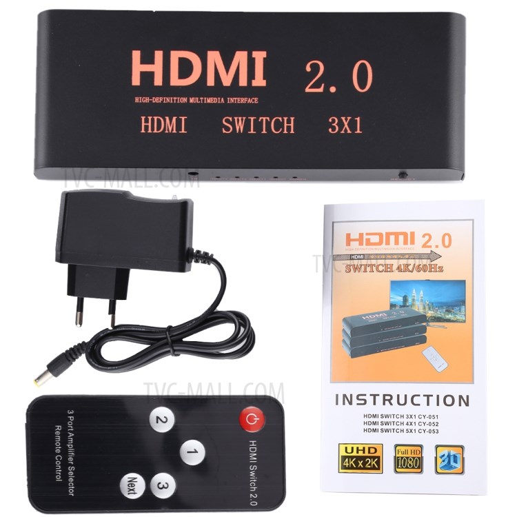 HDMI Switch 3x1 Multi-Viewer Splitter with Remote Control Support 4K/60Hz - EU Plug-6