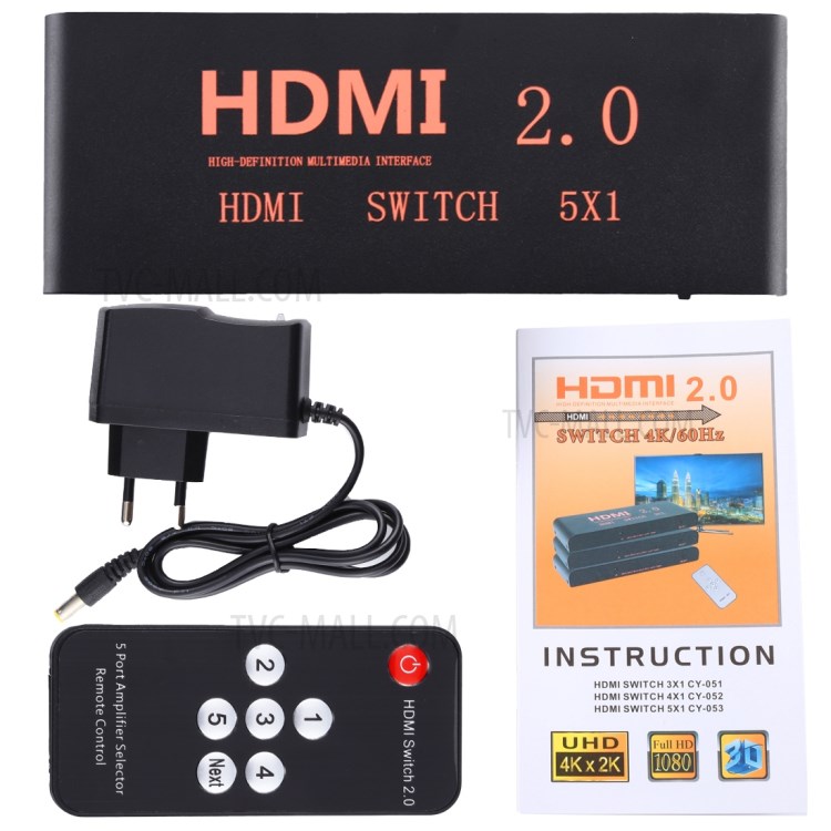 HDMI Switch 5x1 Multi-Viewer Splitter with Remote Control Support 4K/60Hz - EU Plug-5