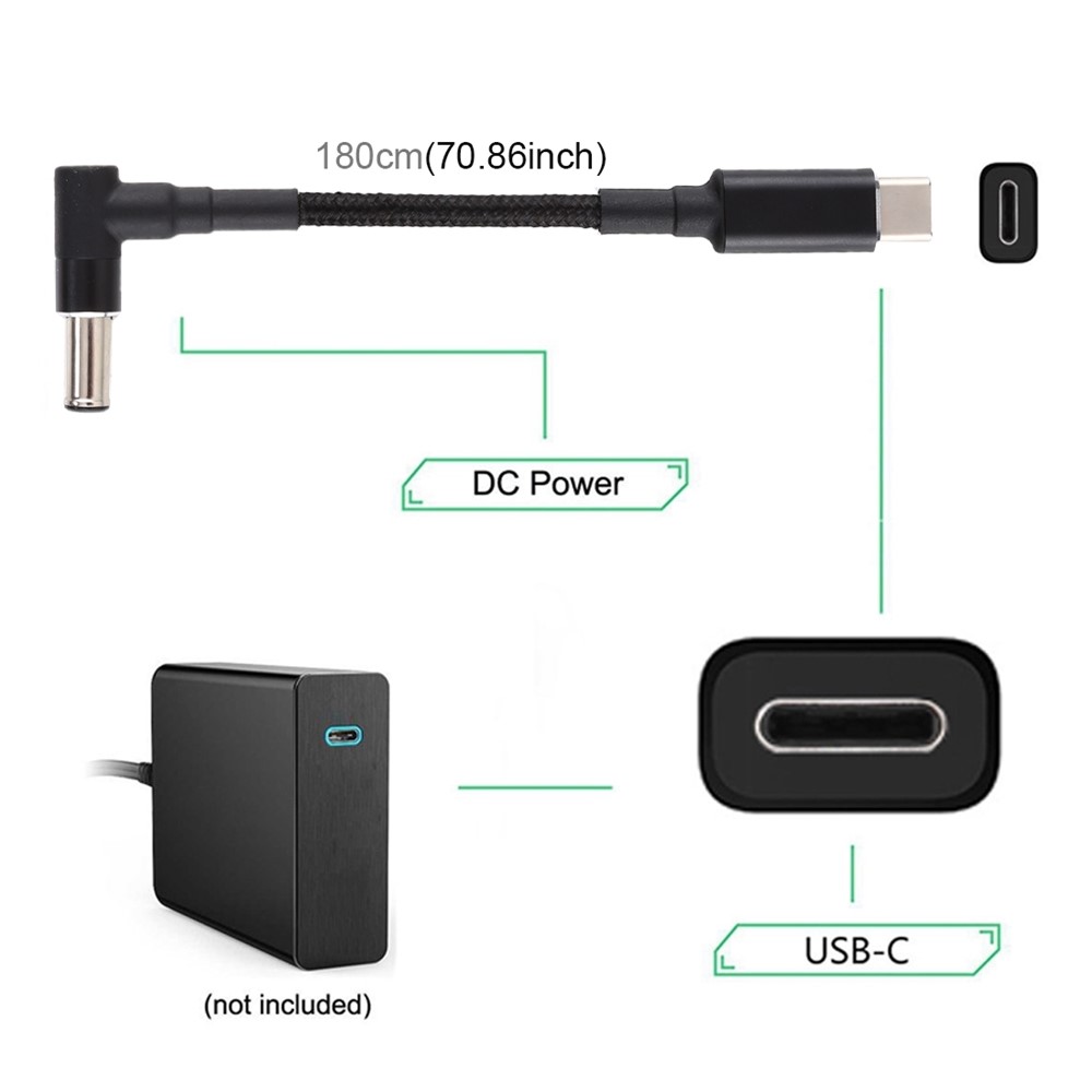 PD 100W 6.0 x 1.4mm Elbow Shape to Type-C Nylon Braided Power Charger Cable-3