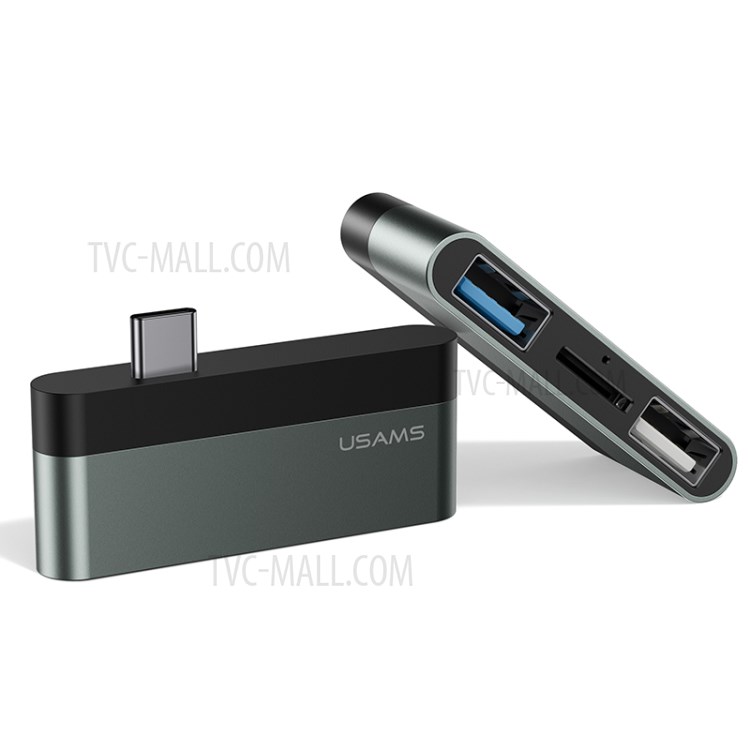 USAMS US-SJ463 Type-C Mini HUB Type-C to 2 USB + TF Card Slot Converter-3