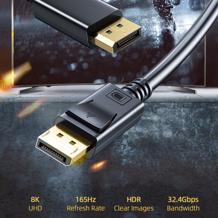 ESSAGER DisplayPort Cable 8K 165Hz High Speed 1.5m DP1.4 Male to Male Splitter Wire Cord for Tablet HDTV Monitor-3