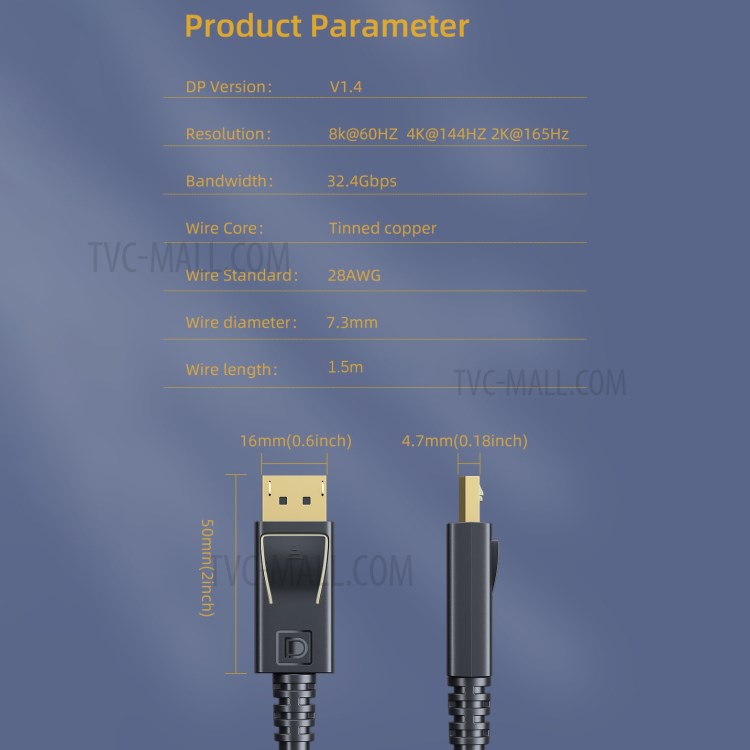 ESSAGER DisplayPort Cable 8K 165Hz High Speed 1.5m DP1.4 Male to Male Splitter Wire Cord for Tablet HDTV Monitor-8