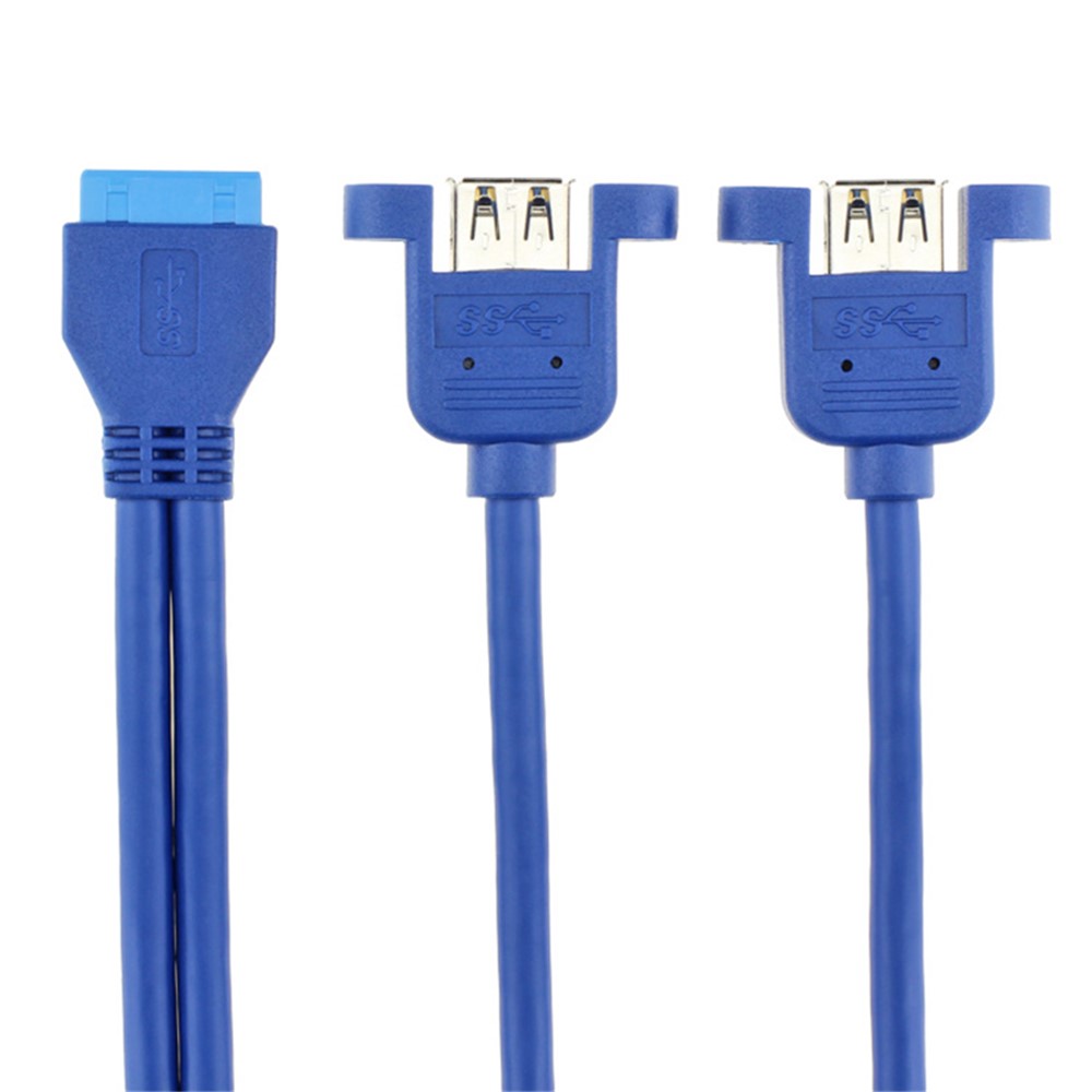 0.5m Dual 2 Port USB 3.0 A Female to 20-pin Female Adapter Connector Cable Motherboard Accessories (with 2 nuts) - Blue-5