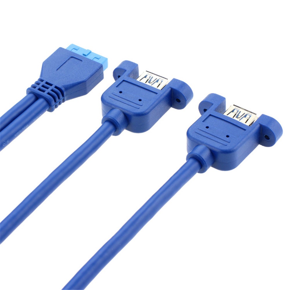 0.5m Dual 2 Port USB 3.0 A Female to 20-pin Female Adapter Connector Cable Motherboard Accessories (with 2 nuts) - Blue-6