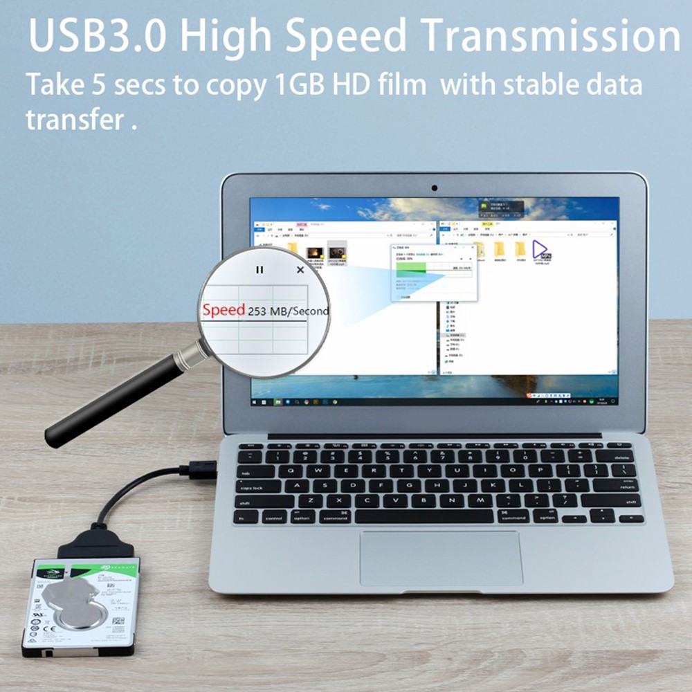 USB 3.0 to Sata 22-pin Adapter Cable Nickel-plated Connector Cord for 2.5 Inch HDD SSD (0.15m) - Black-2