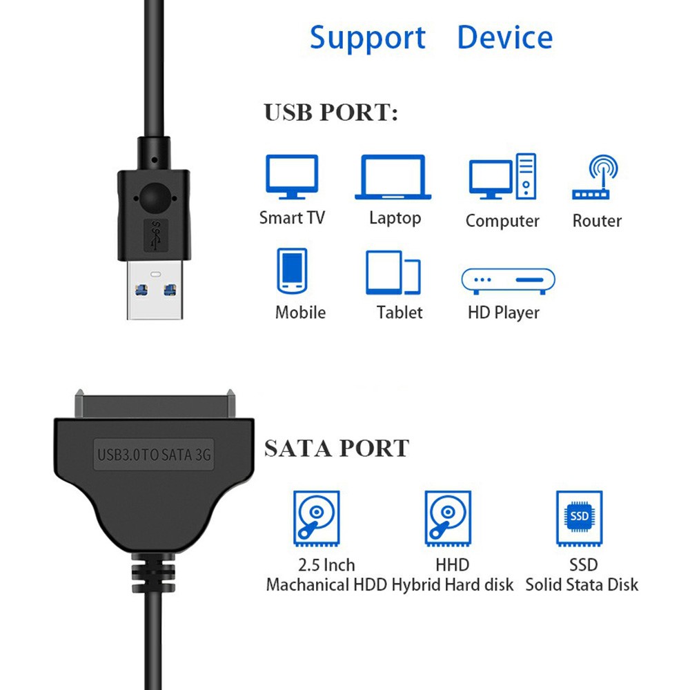 USB 3.0 to Sata 22-pin Adapter Cable Nickel-plated Connector Cord for 2.5 Inch HDD SSD (0.15m) - Black-4