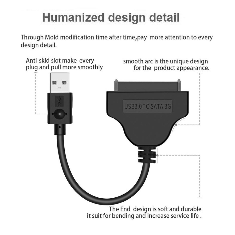 USB 3.0 to Sata 22-pin Adapter Cable Nickel-plated Connector Cord for 2.5 Inch HDD SSD (0.15m) - Black-6