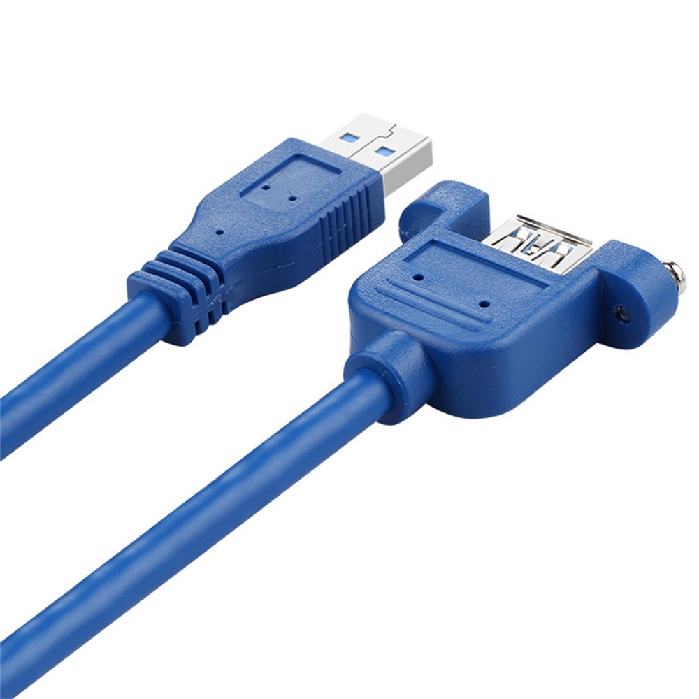 1.5m USB 3.0 Male to Female Extension Cable with Panel Mount Screw Hole Lock Connector Computer Adapter Cable-1