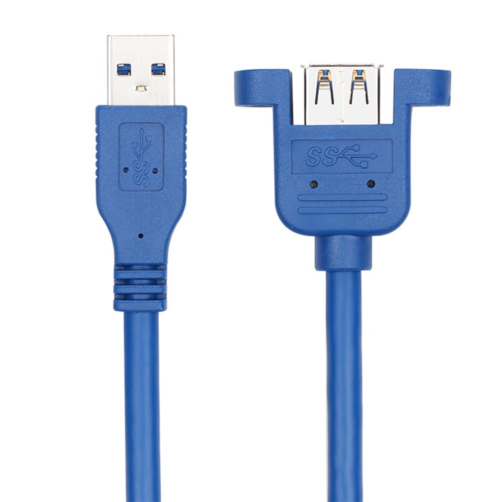 1.5m USB 3.0 Male to Female Extension Cable with Panel Mount Screw Hole Lock Connector Computer Adapter Cable-2
