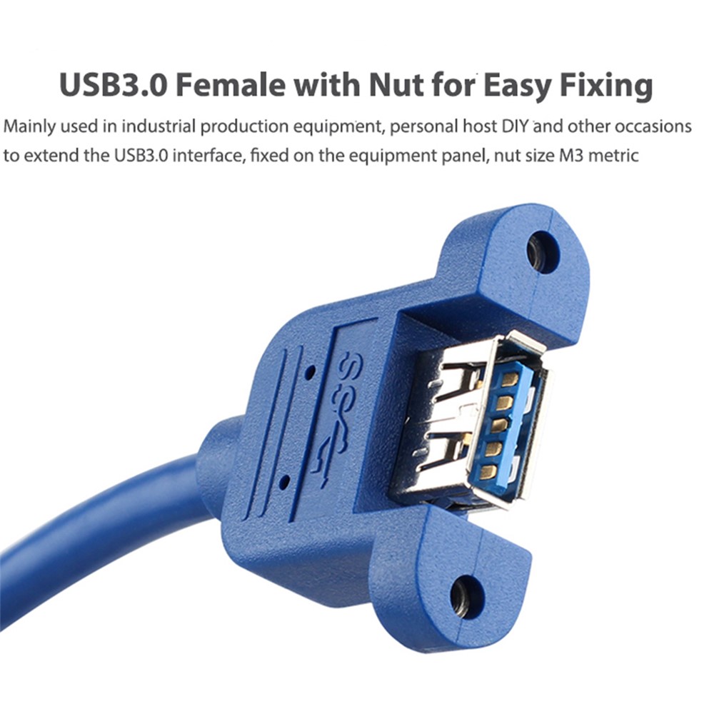 0.6m 5Gbps Panel Mount USB 3.0 Male to Female Extension Cable Shielded with Double Screws-6