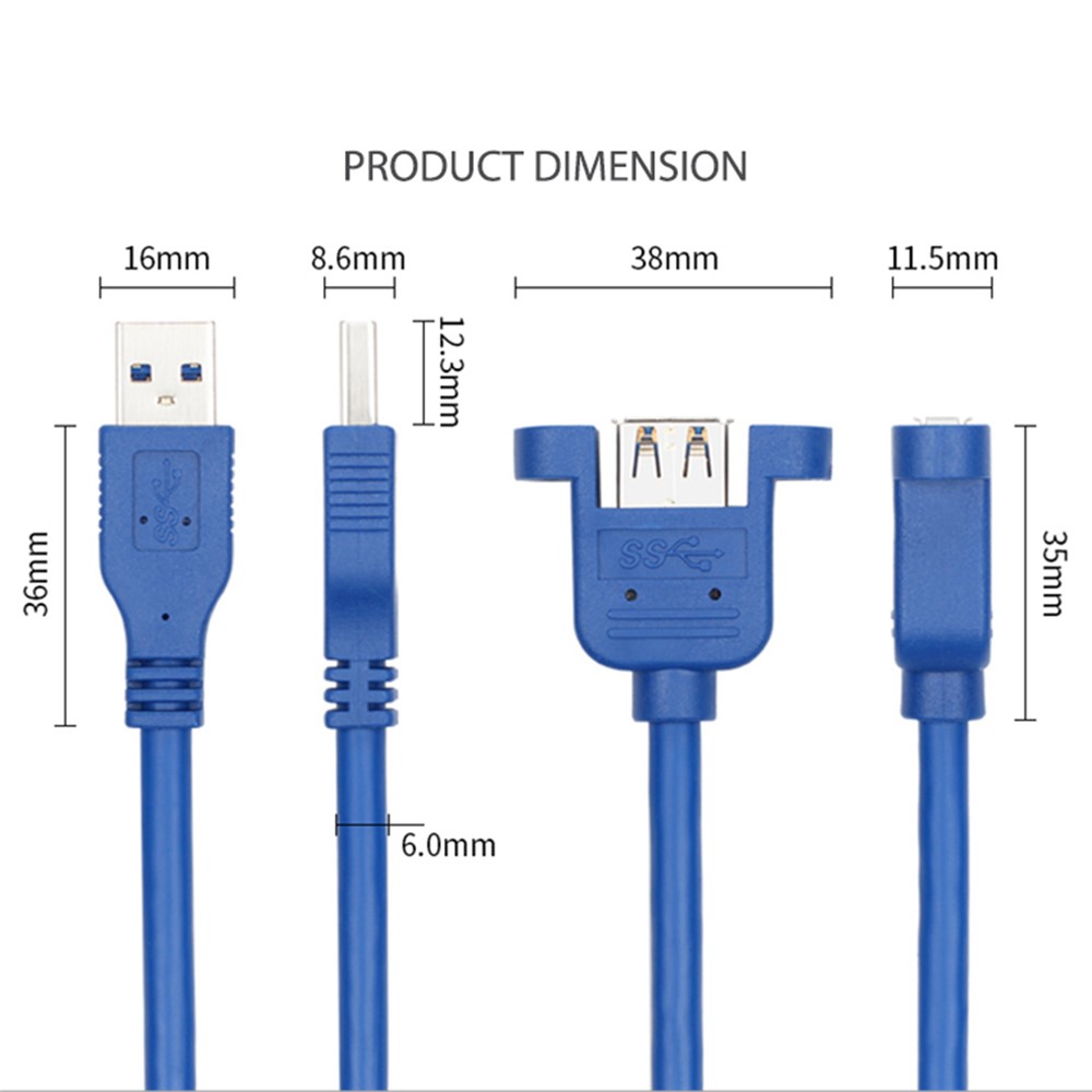 0.6m 5Gbps Panel Mount USB 3.0 Male to Female Extension Cable Shielded with Double Screws-7