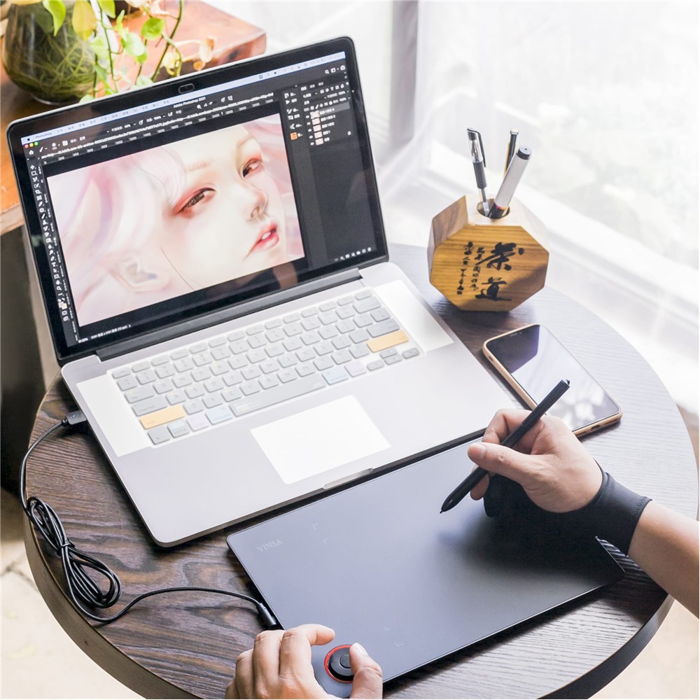 VINSA T608 Digital Drawing Plate Hand Drawing Board Graphics Tablet with 8192 Levels Pressure Sensitive Pen OTG Adapter and Cable-5