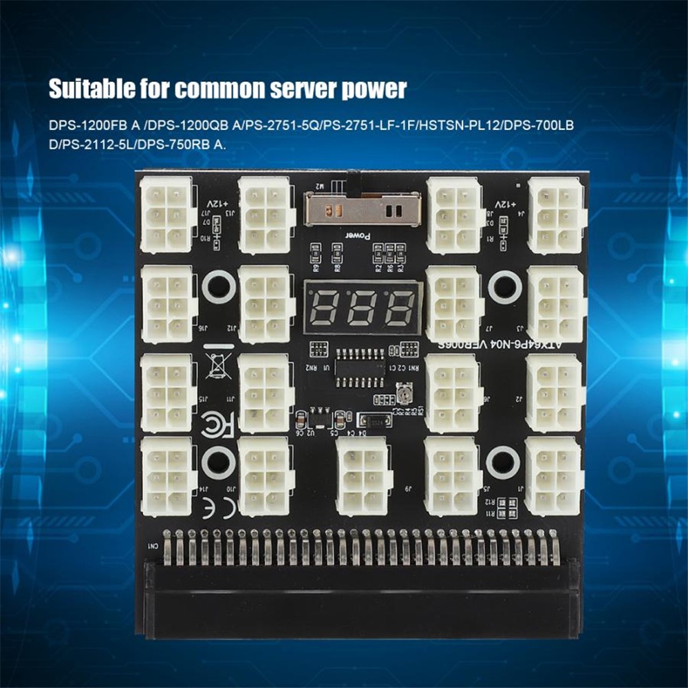 PCI-E 12V 64-pin to 17x6-pin Power Server Board Adapter Breakout Board with LED Display for HP 1200W 750W PSU Server-3