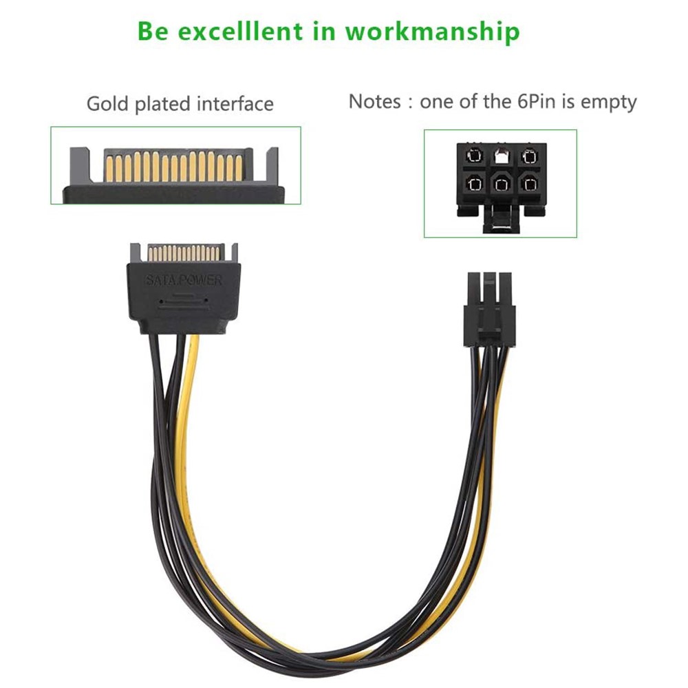UGREEN 50943 0.2m SATA Power Cable SATA 15-pin to 6-pin PCI Express Graphics Card Power Cable Supports ATI/Nvidia Graphics Cards-5