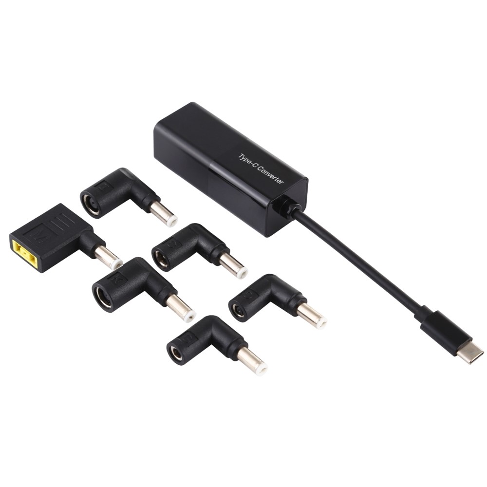 65W Type-C to 6 in 1 Power Supply Cord Computer Laptop Adapter - Black-2