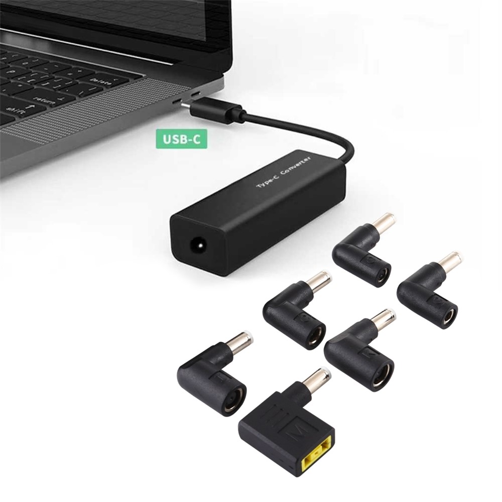 65W Type-C to 6 in 1 Power Supply Cord Computer Laptop Adapter - Black-5