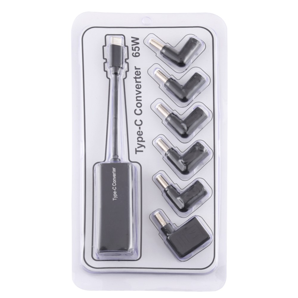 65W Type-C to 6 in 1 Power Supply Cord Computer Laptop Adapter - Black-7