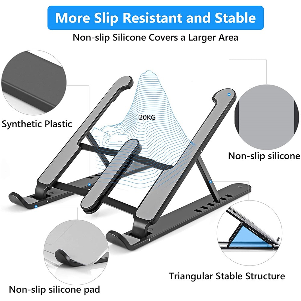 Foldable Portable Desktop Computer Laptop Stand 6-Level Angle Adjustable Height Laptop Mount - Black-4