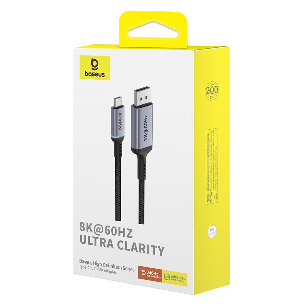 BASEUS BS-OH139 High Definition Series 2m USB-C to DP 8K Cable Adapter Line DisplayPort Cord - Black