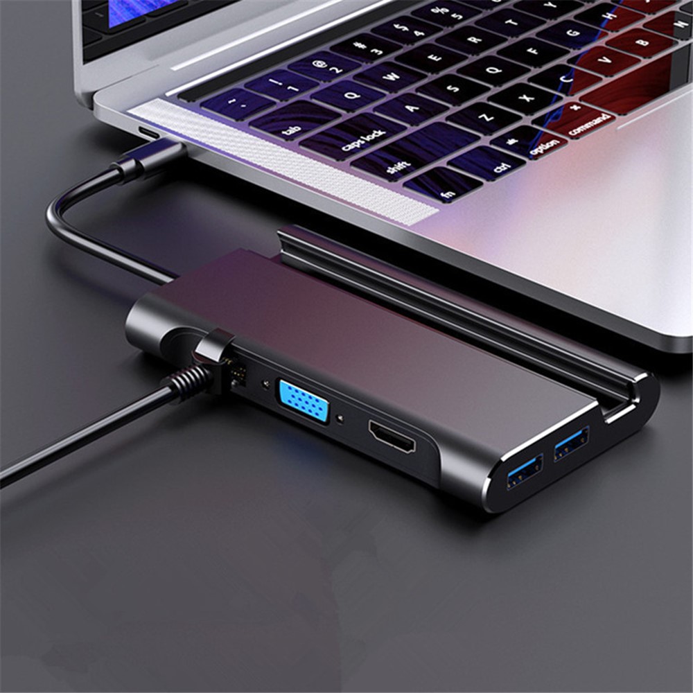 1037 7 in 1 USB C Hub 3*USB 3.0+Type-C+HD+RJ45 Gigabit Ethernet Port+VGA Multi-function Converter-3