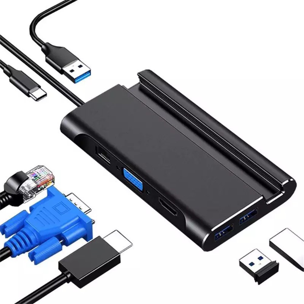 1037 7 in 1 USB C Hub 3*USB 3.0+Type-C+HD+RJ45 Gigabit Ethernet Port+VGA Multi-function Converter-5