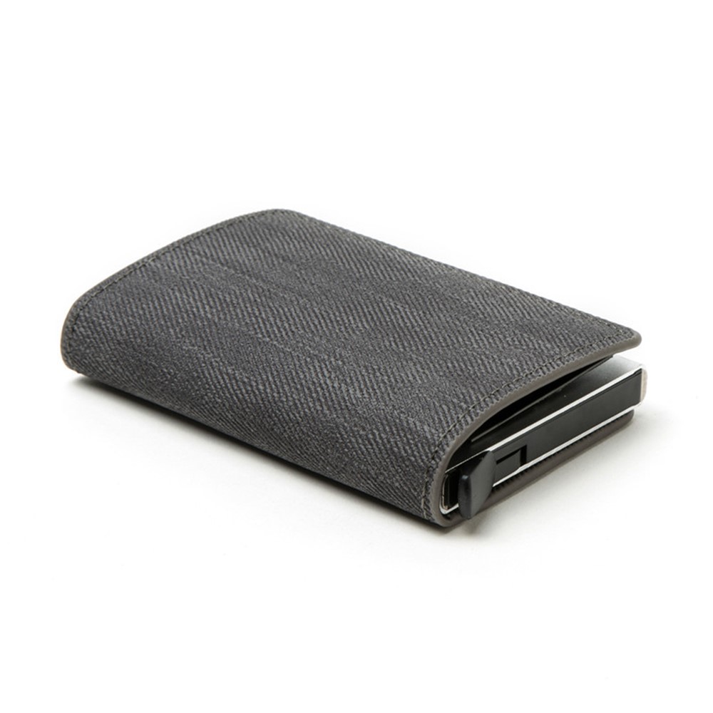 RFID Anti-theft Swiping Business Automatic Magnetic Wallet Denim Metal Wallet Card Box - Black-4
