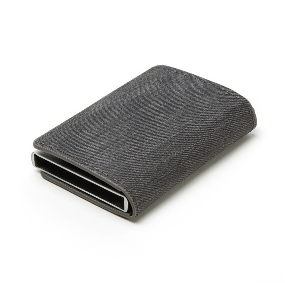 RFID Anti-theft Swiping Business Automatic Magnetic Wallet Denim Metal Wallet Card Box - Black-6