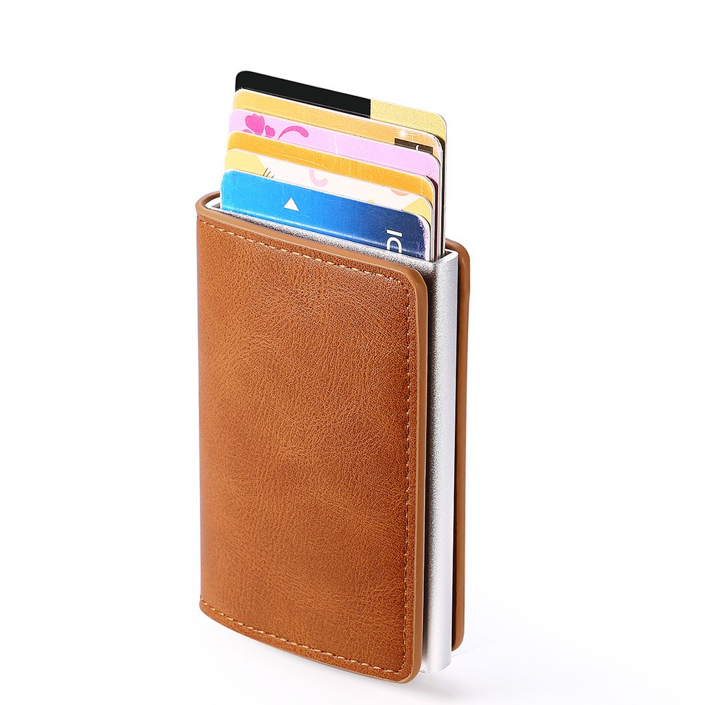 Aluminum Alloy Wallet Card Case Business Anti-magnetic Credit Card Box - Brown-10