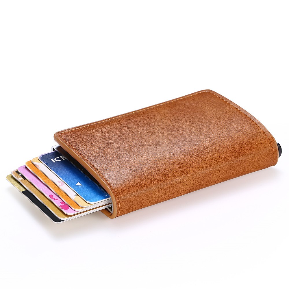 Aluminum Alloy Wallet Card Case Business Anti-magnetic Credit Card Box - Brown-2