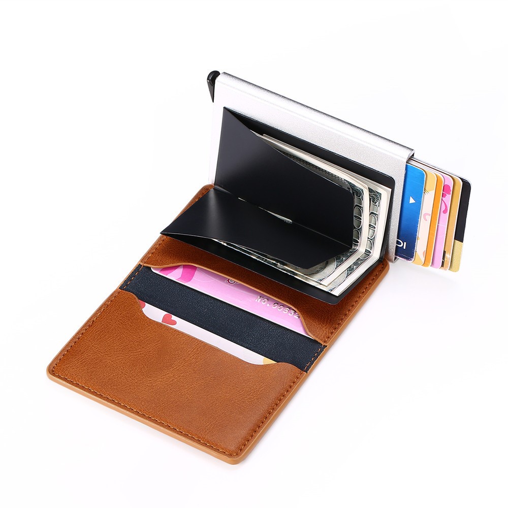 Aluminum Alloy Wallet Card Case Business Anti-magnetic Credit Card Box - Brown-3