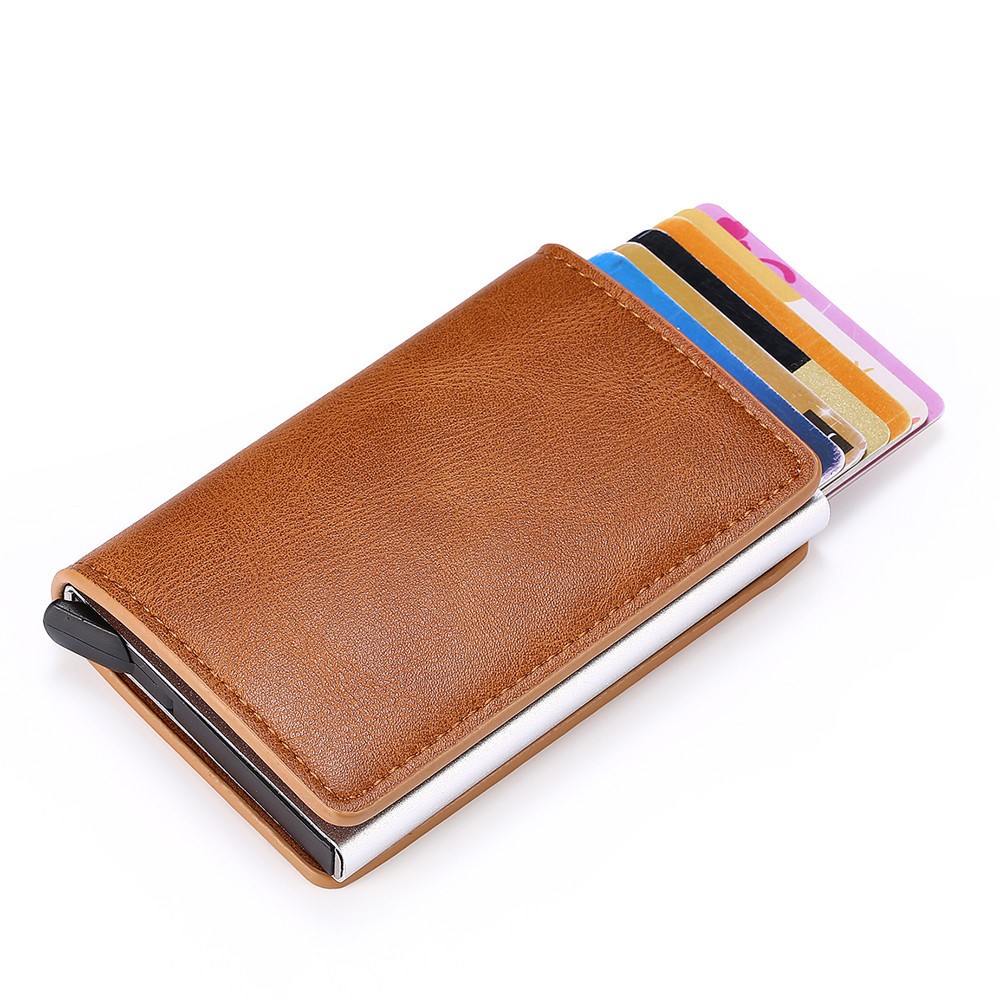 Aluminum Alloy Wallet Card Case Business Anti-magnetic Credit Card Box - Brown-4