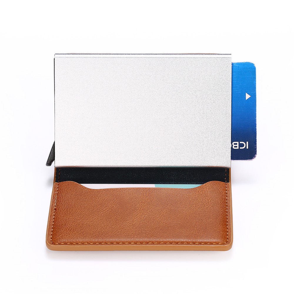Aluminum Alloy Wallet Card Case Business Anti-magnetic Credit Card Box - Brown-5