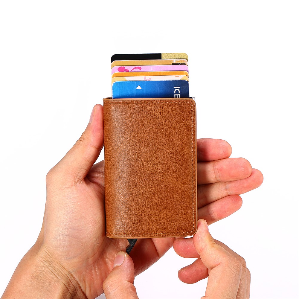 Aluminum Alloy Wallet Card Case Business Anti-magnetic Credit Card Box - Brown-6