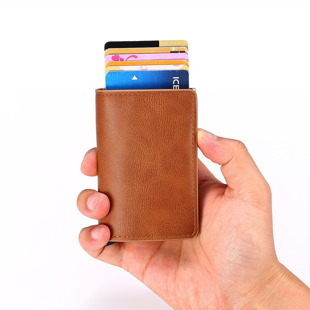 Aluminum Alloy Wallet Card Case Business Anti-magnetic Credit Card Box - Brown-8
