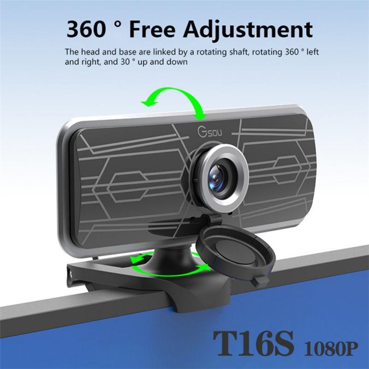 Gsou T16s 1080P HD Webcam with Webcam Cover Built-in Microphone for Online Classes Broadcast Conference Video-13