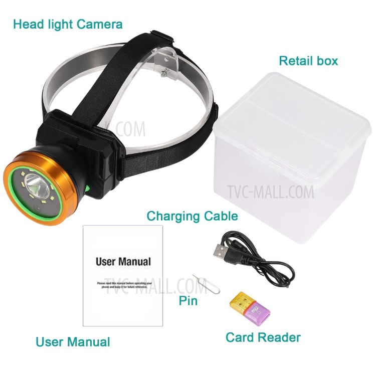 IP66 À Prova D'água De Vídeo Farol Gravador De Câmera HD 1080p Com Luzes LED Para Esportes Ao Ar Livre-10