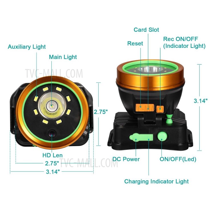 IP66 À Prova D'água De Vídeo Farol Gravador De Câmera HD 1080p Com Luzes LED Para Esportes Ao Ar Livre-2