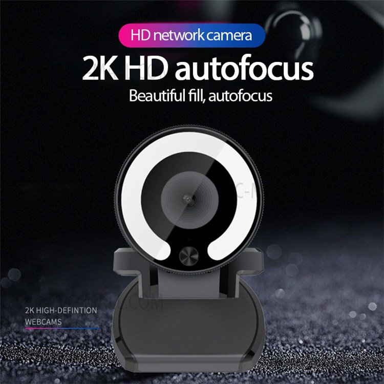 2K HD USB Webcam Auto Focus with Microphone and 3-Color Ring Light for PC Laptop-5