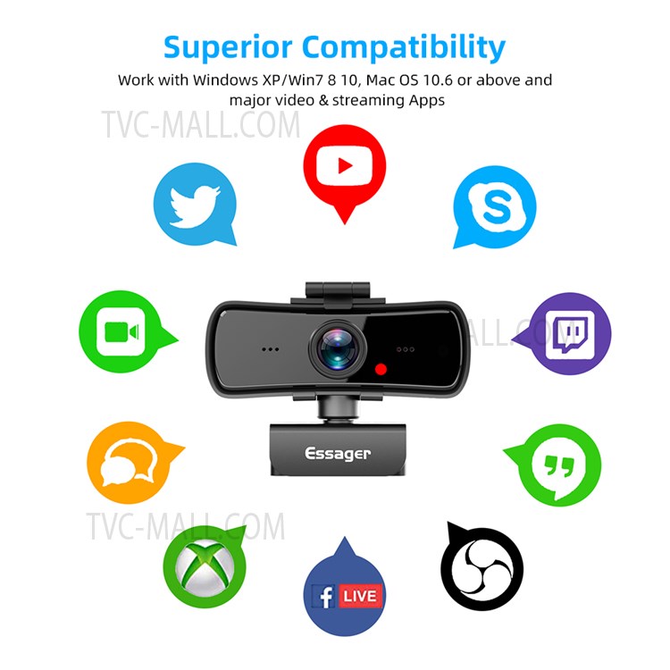 ESSAGER C3 1080P USB Computer Web Camera Built-in Microphone Video Conference Webcam with Tripod-8