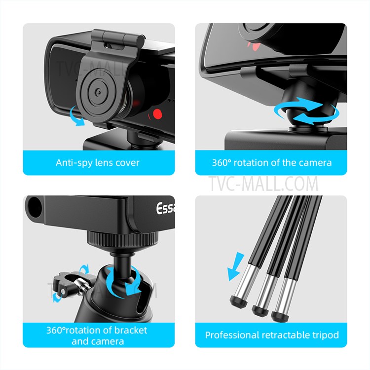 ESSAGER C3 1080P USB Computer Web Camera Built-in Microphone Video Conference Webcam with Tripod-9