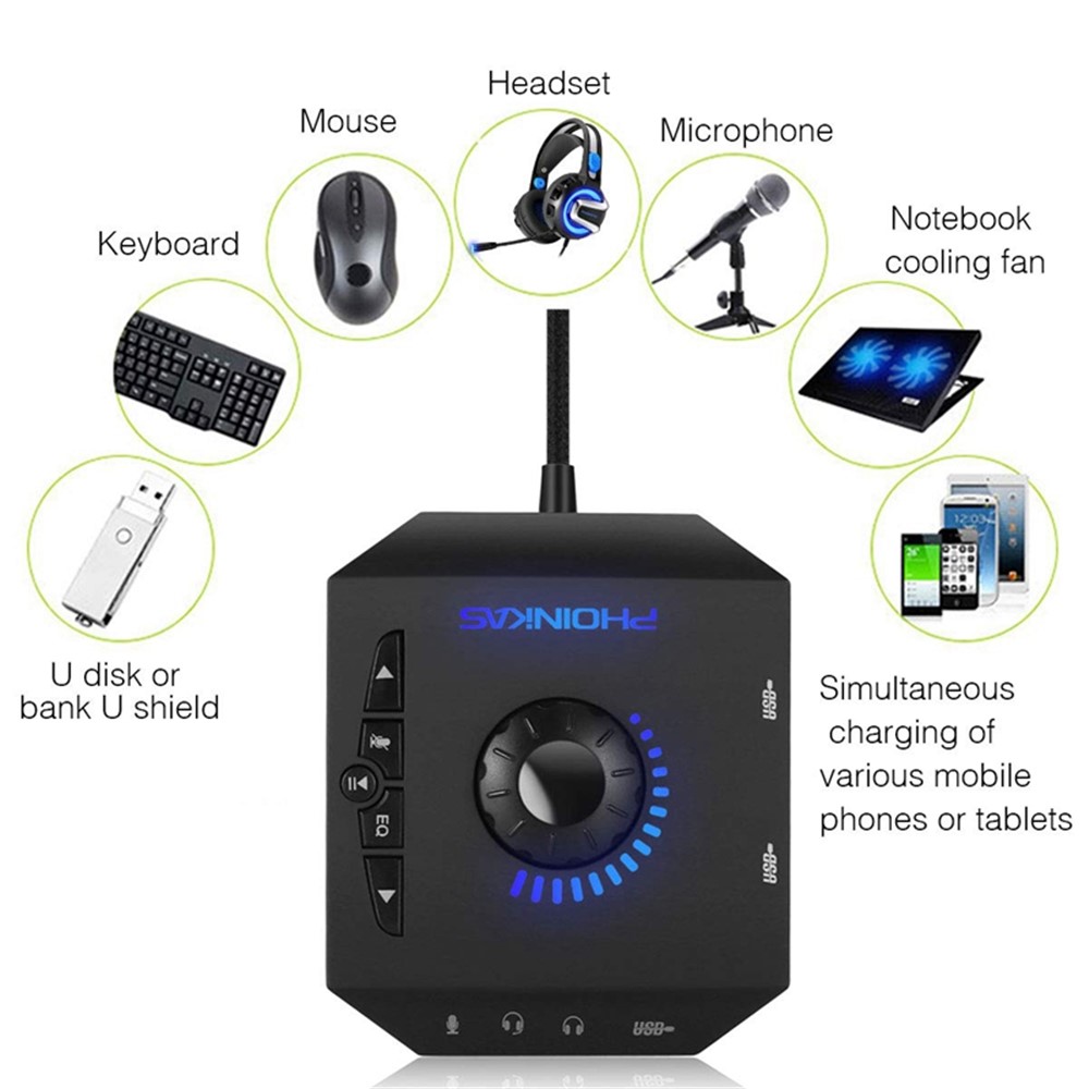 PHOINIKAS T10 Multi-function External Sound Card Independent Drive-free Computer Converter Hub-4
