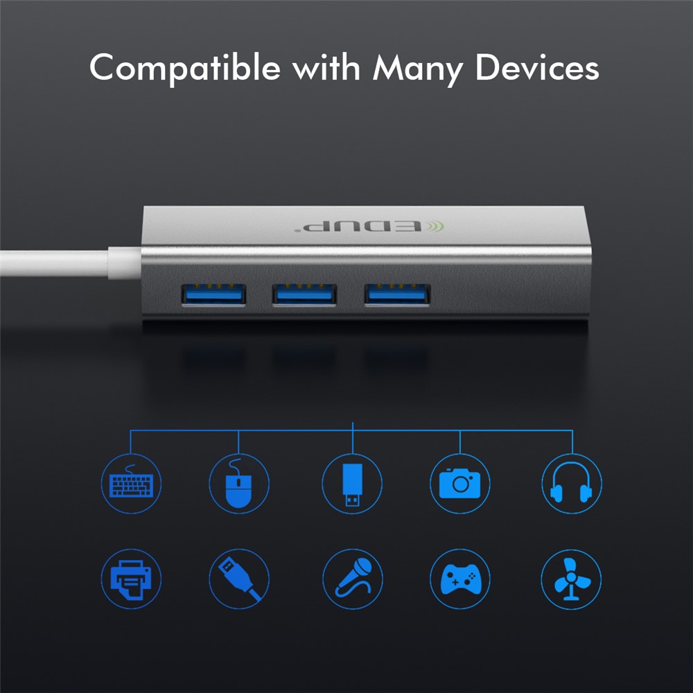 EDUP EP-9606 USB3.0 3-Ports Hub 1000Mbps USB to RJ45 Gigabit Ethernet Adapter for Laptop Computer-10