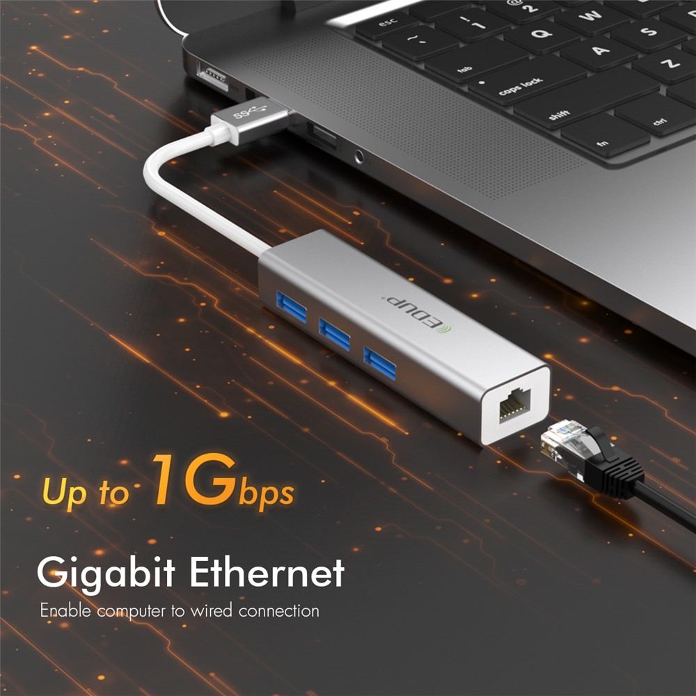 EDUP EP-9606 USB3.0 3-Ports Hub 1000Mbps USB to RJ45 Gigabit Ethernet Adapter for Laptop Computer-6