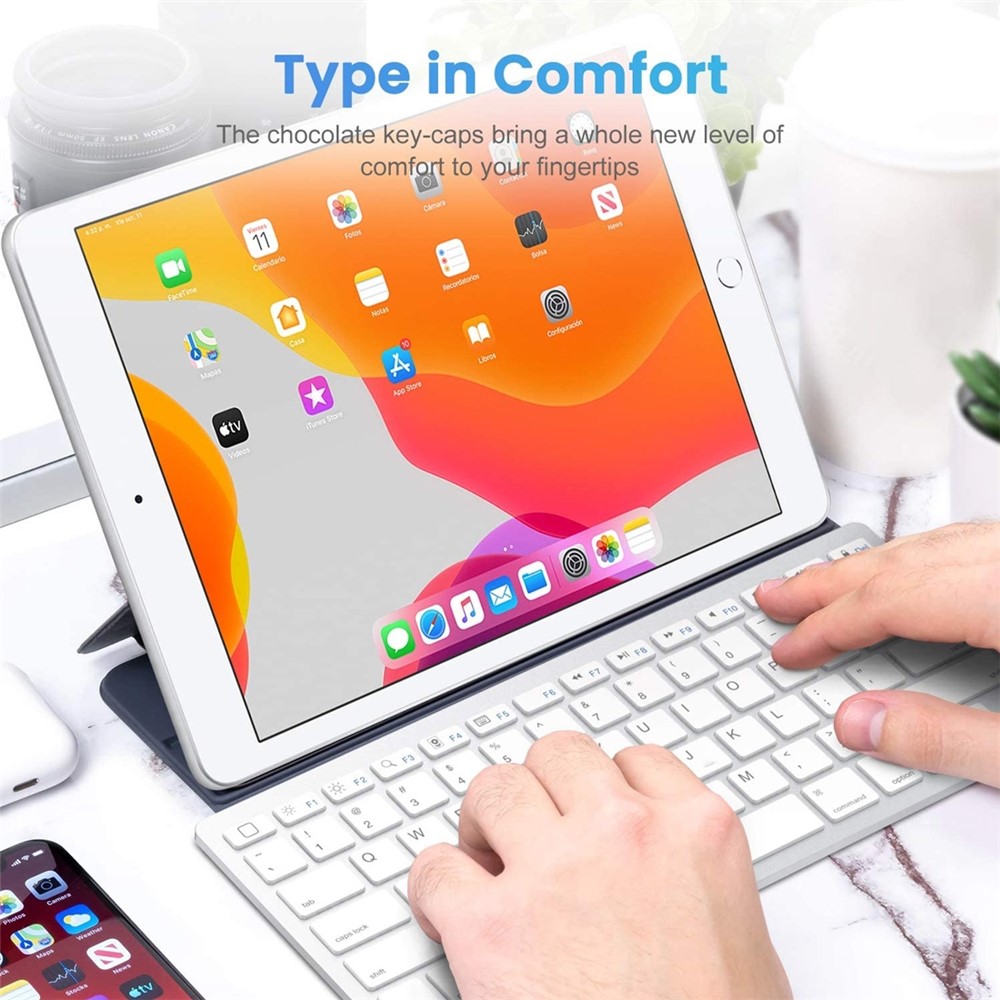 Ultra-Slim Wireless Bluetooth Keyboard (Spanish Language) for Android Windows iOS - Silver-12