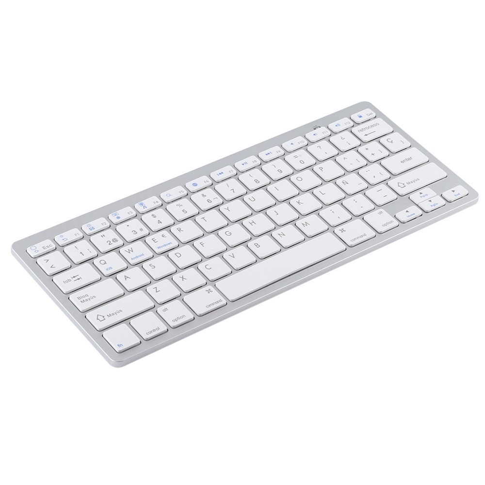 Ultra-Slim Wireless Bluetooth Keyboard (Spanish Language) for Android Windows iOS - Silver-2