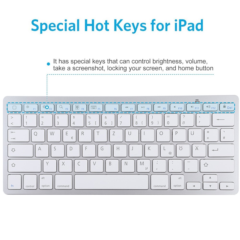 Ultra-Slim Wireless Bluetooth Keyboard (German Language) for Android Windows iOS - Silver-8