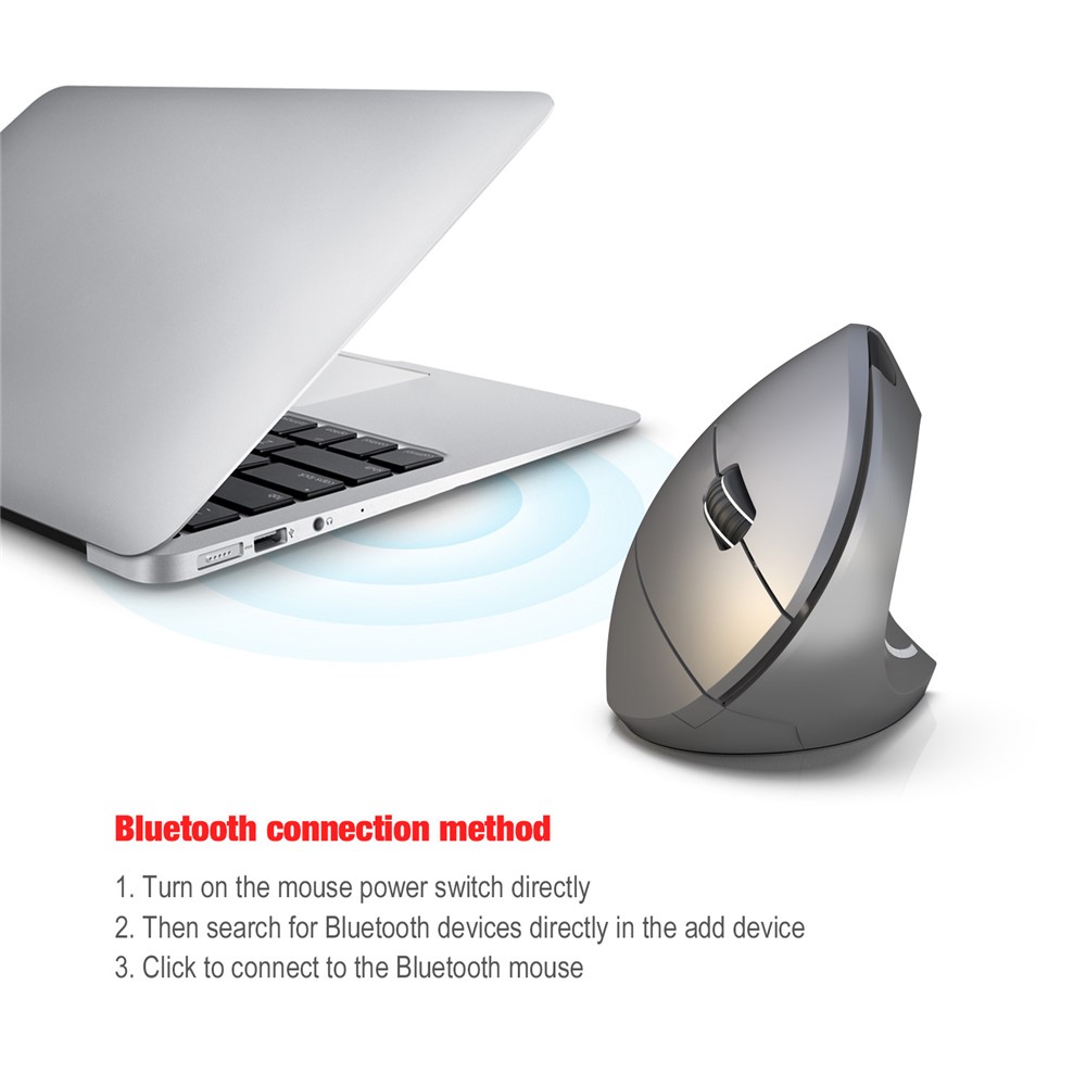 HXSJ T29 Bluetooth Wireless Vertical Ergonomic Optical Mouse Adjustable DPI Laptop Mice - Grey-3